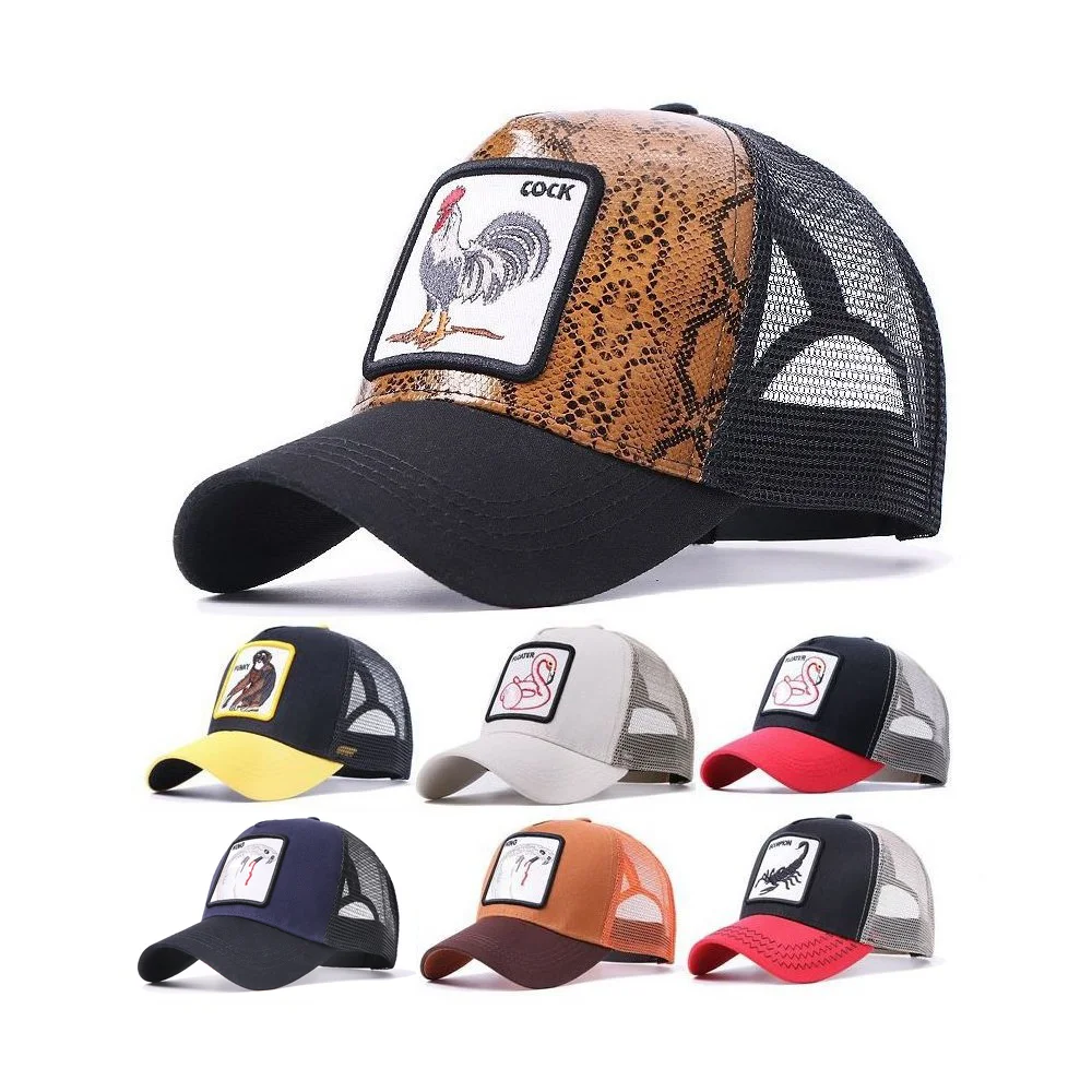 custom embroidered hot selling fashion animal embroidery patch trucker hats 5 panel cotton trucker cap