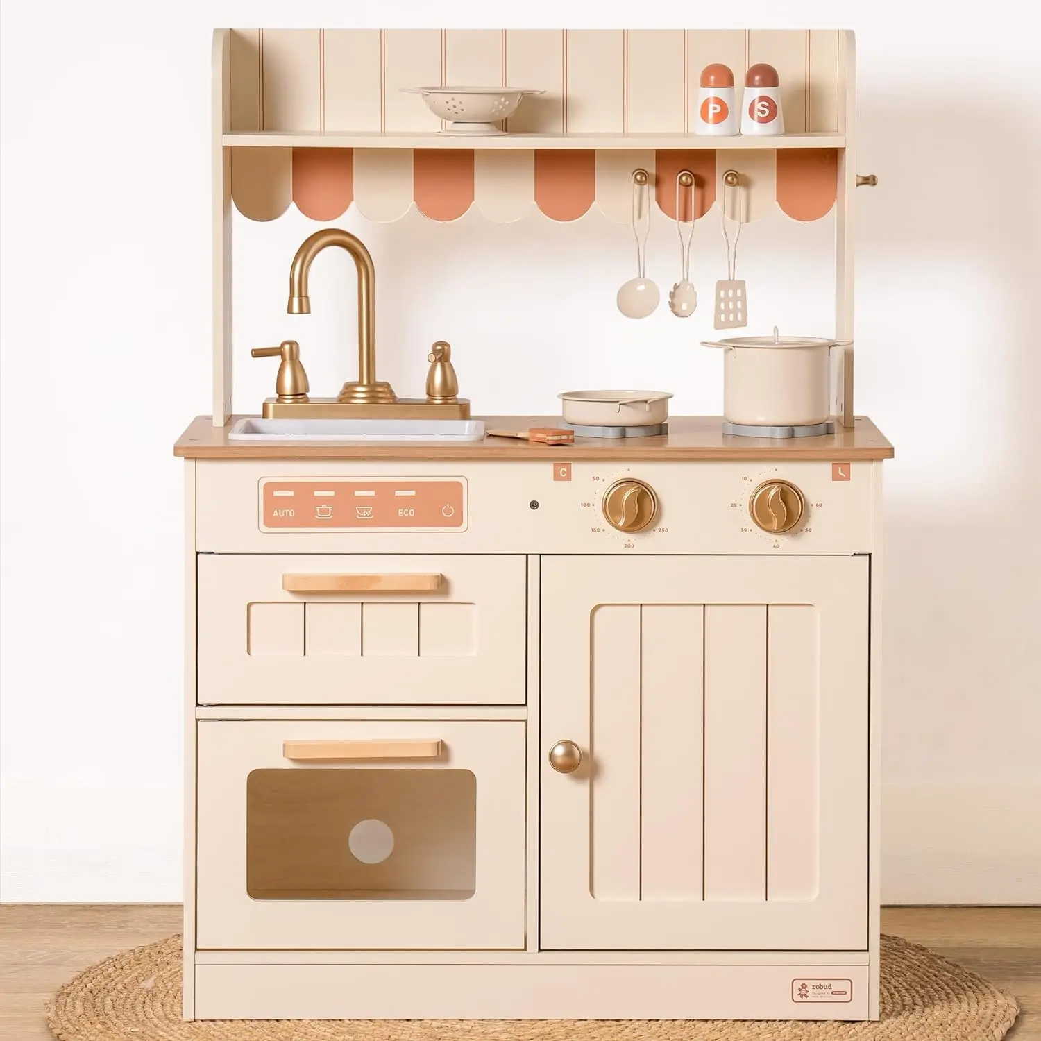 2024 New Design American Vintage Style Play Kitchen Toys Wooden Kids Kitchen Play set for Age 3+ Kids with Realistic Design