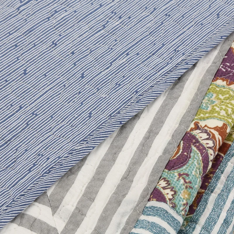 New American 100% cotton Korean bed cover air conditioner quilt 3pcs printed patchwork quilted quilt