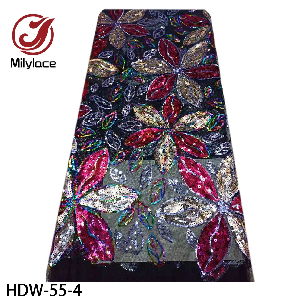 Multi Color Kano Sequins Flower French Lace Fabric For Dress