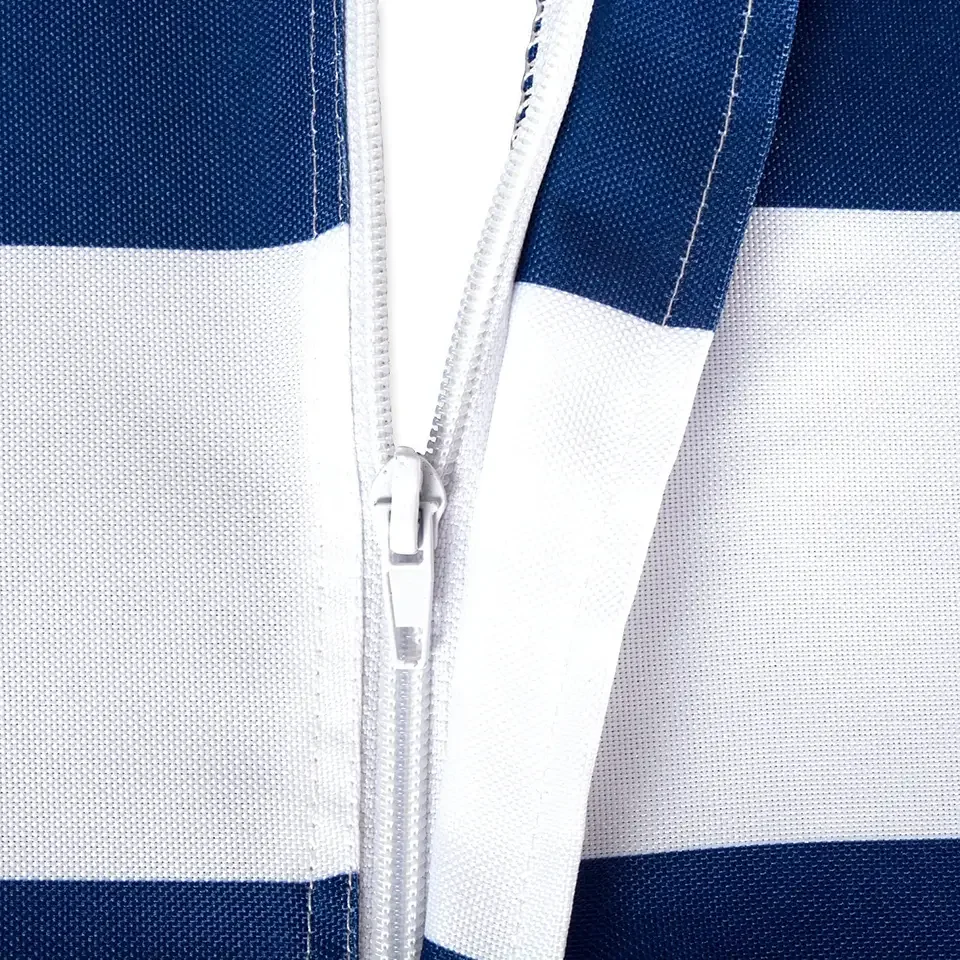 Outdoor Indoor Nautical Blue Cabana Stripe Printed Table Cloth Wipeble Waterproof Table Cloth With Zipper And Umbrella Hole