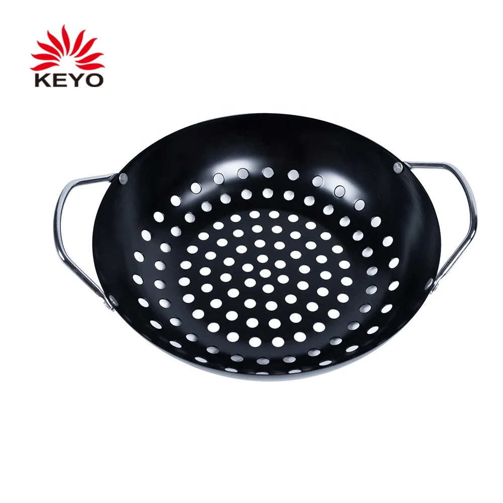 Black Non Stick Coating Round BBQ Frying Pan With Double Handles