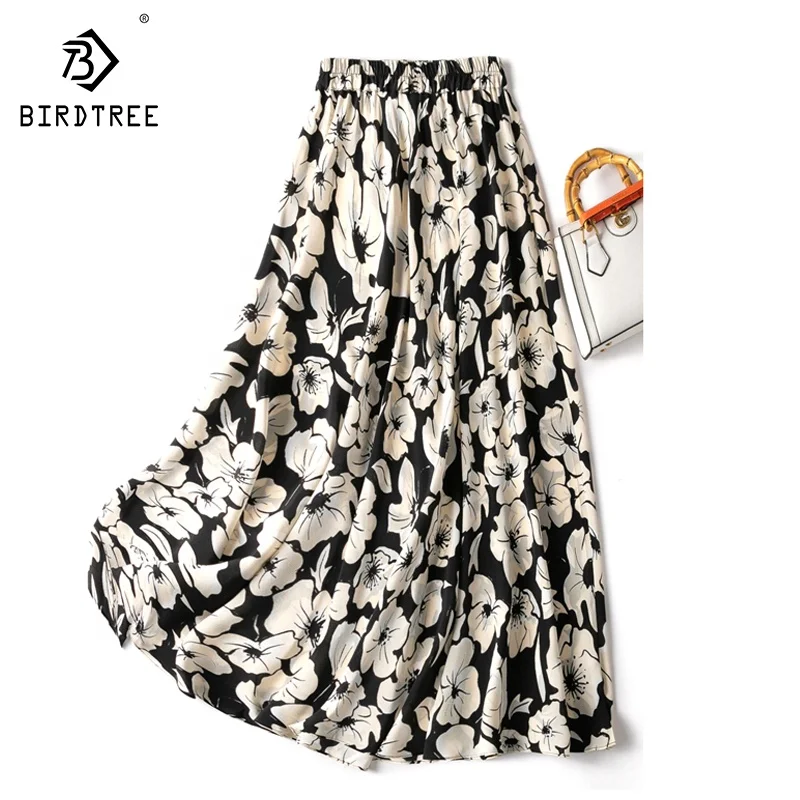 Wholesale 100% Pure Silk Skirts Women Printing Two Layer Loose Big Bottom Chic Clothes 2023 New Summer D34010C