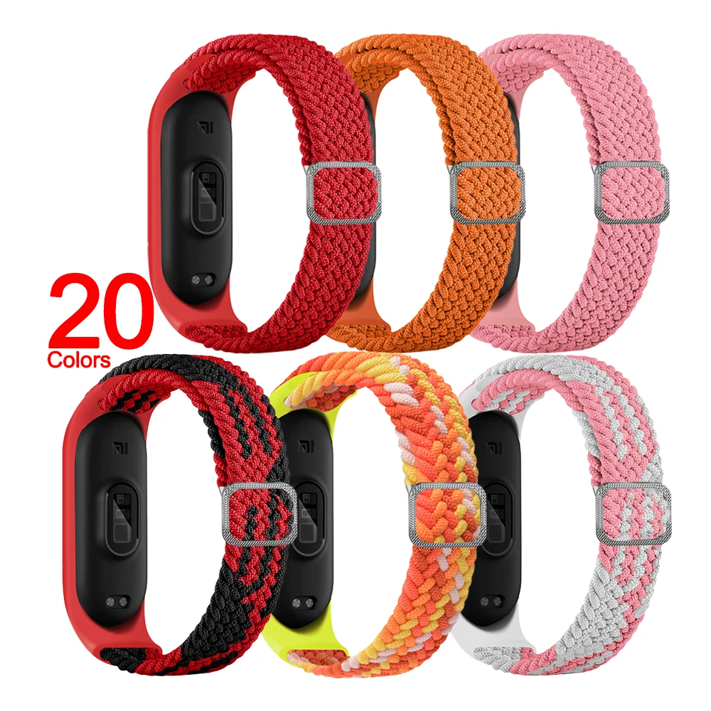 ShanHai Elastic Nylon Strap For XiaoMi Mi Band 7 6 4 3 5 Adjustable Nylon Wristband For Mi Band 4 5 6 Bracelet Replacement Band