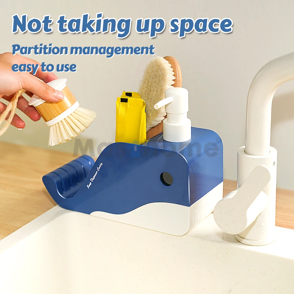 Masthome Whale Design Dish Soap Dispenser Sponge Holder Kitchen Sink Caddy Dishwashing Liquid Soap Pump Dispenser Sink Organizer