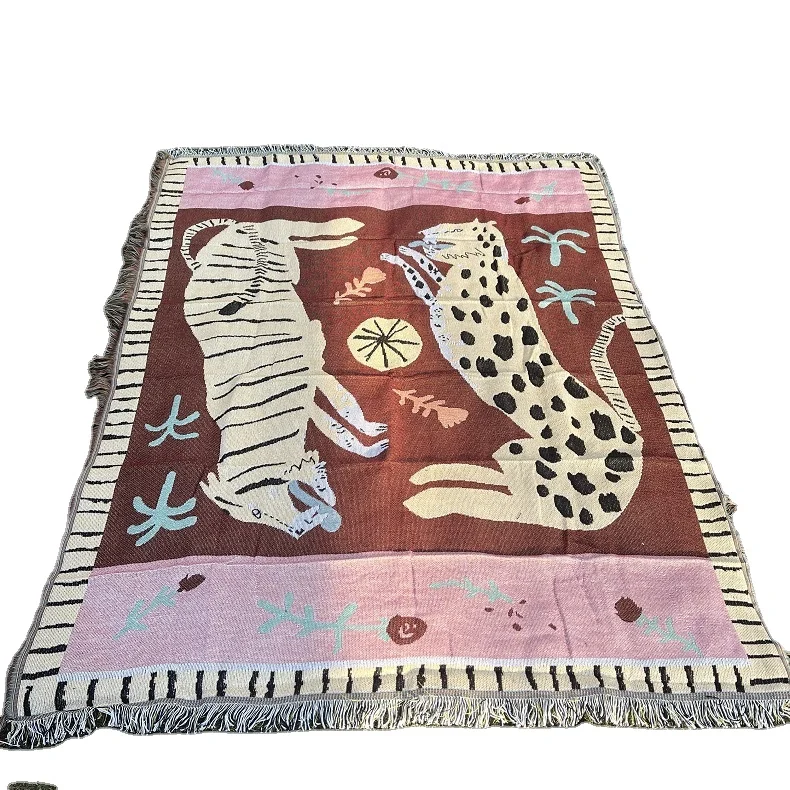 WHOLESALE  Jacquard  Tiger and Cheetah Woven Throw Blanket Boho Decor Chill Vibes  Big Cat   Sofa Throw