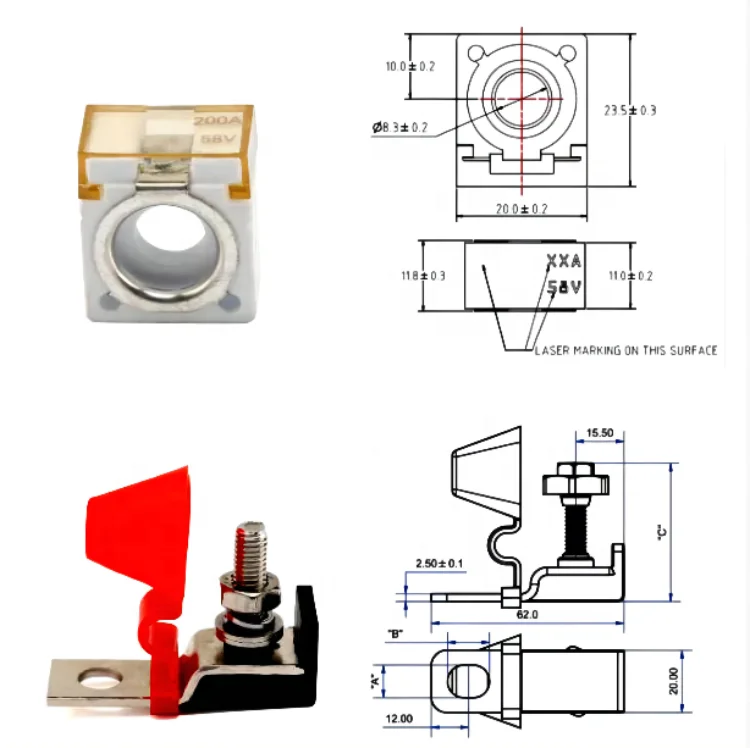 Single MRBF Battery Terminal Fuse Block Kit for 58V 30A to 500A Marine Rated Battery Fuses M8 Battery Terminal Fuse Block
