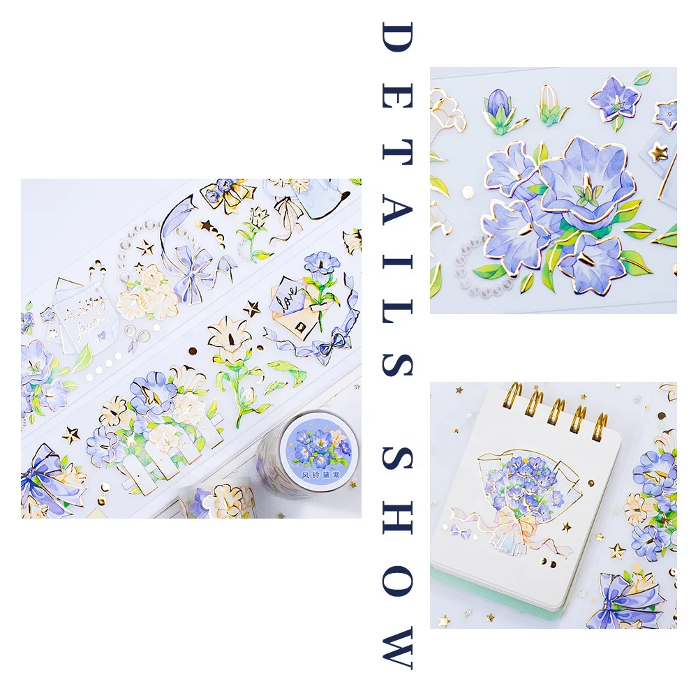 Flower PET Decorative Tape Roll Sticker Gold Folil Craft Taiwan Junk Journal Matte Custom PET Washi Tape For Journal