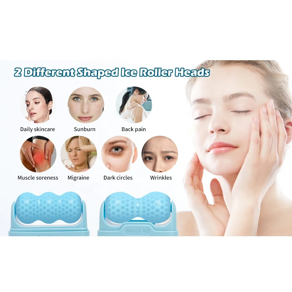 2 In 1 Dual Heads V Shaped W Shaped Ice Roller Silicone Ice Globes Cooling Facial Ice Roller For Eye Face Body Massage