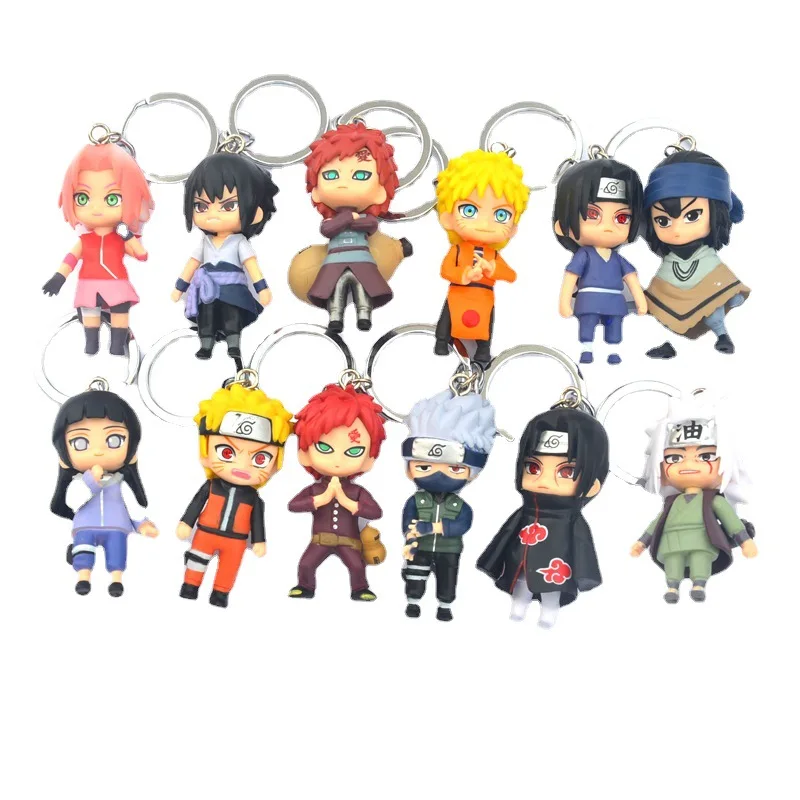 12pcs per set Kakashi keychain Accessories Customized Uchiha Itachi Akatsuki Anime Keychain 3D PVC Rubber Key Chain
