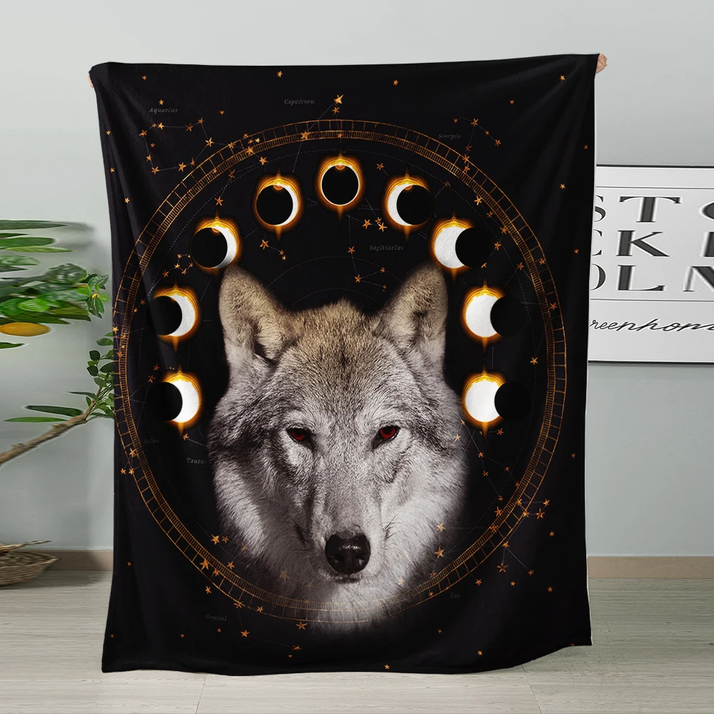Bohemian moon wolf  custom blanket china factory super soft polyester blanket