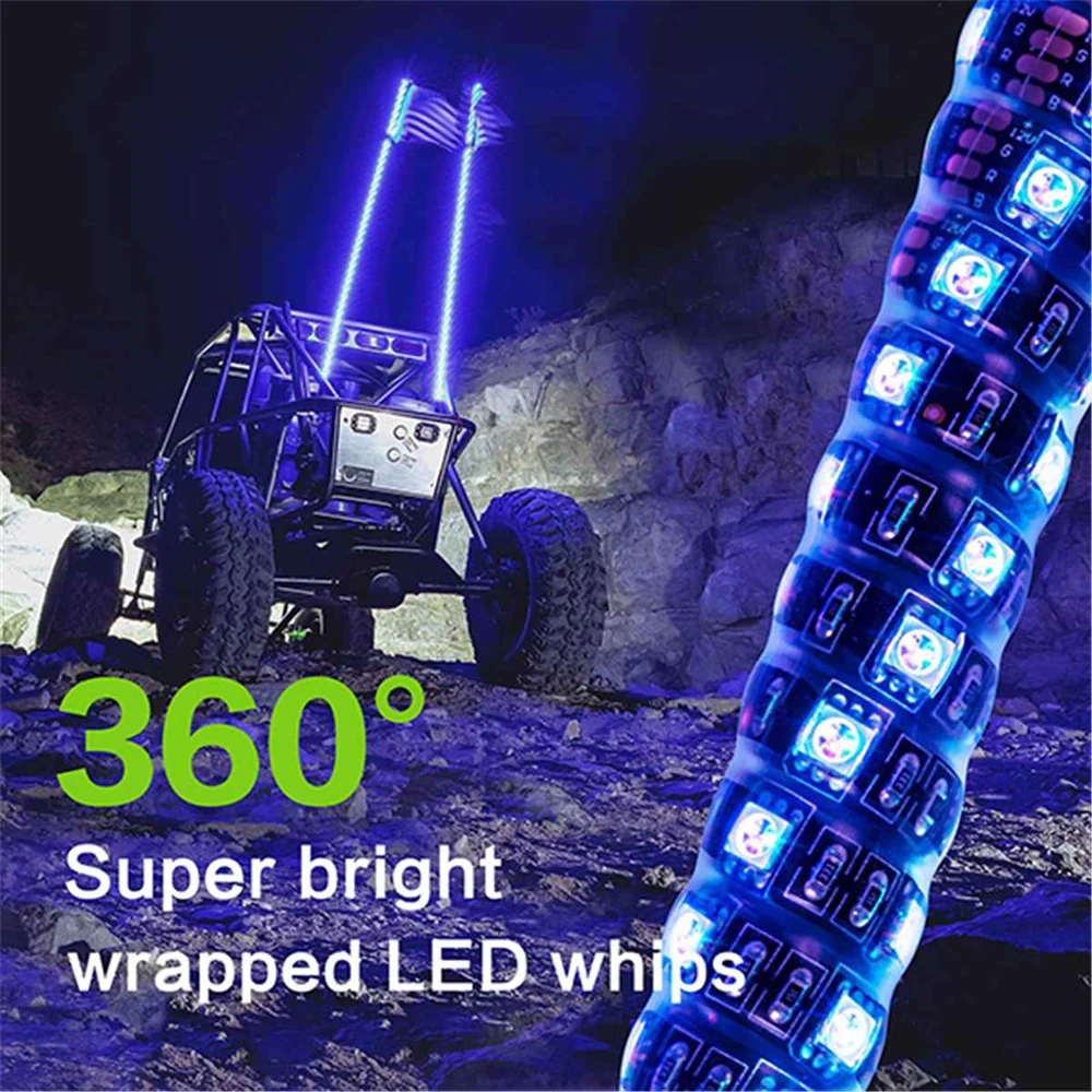 Manufacturer Remote Safety Led Whips Chasing Colors Led Lighted Whip Antenna Flag Light For Atv Utv Offroad Vehicle Rzr