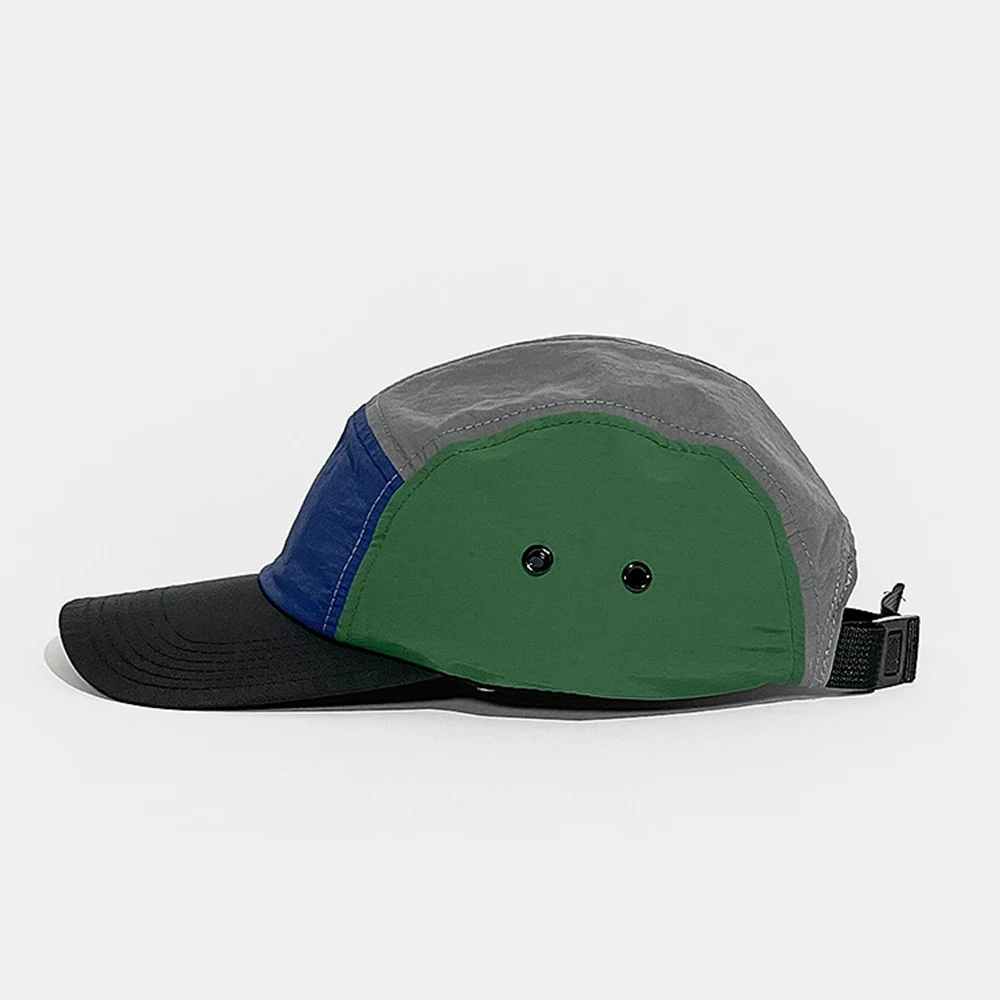 Custom logo breathable laser cut perforated Outdoor Two Tone color nylon 5 Panel Cap hats Sun Protection for Running Hiking cap