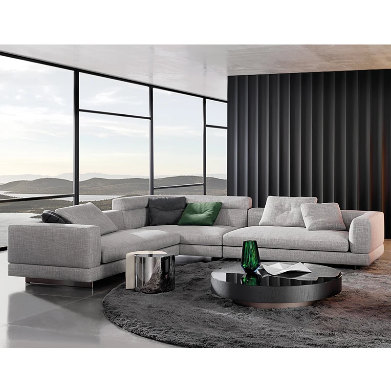 Grey Long Couch Sectional Sofa Luxury Classic European Sofa Set