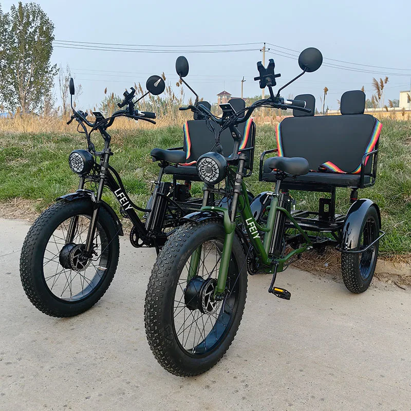 Fashion double three-wheel fat tire electric car manned electric tricycle two-seater tricycle