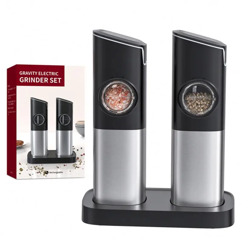 Portable Electric Stainless-Steel Gravity Chargeable Led Light Pepper, Mill Adjustable Coarseness Sea Salt Pepper Grinder