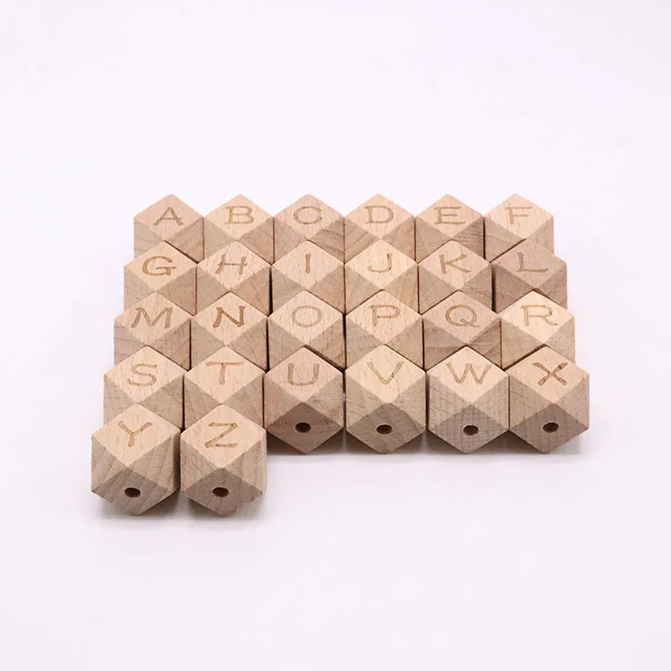 Wholesale Fashion Good Quality Customized Picture Letter Design Hexagon Beech Wood Beads