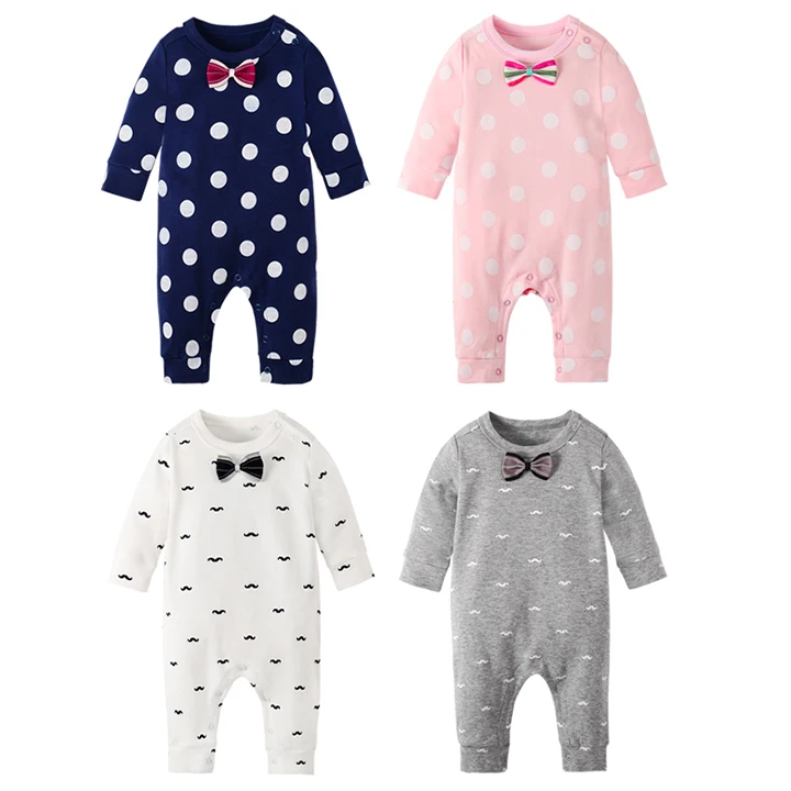 
Baby cotton climbing suit wave dot bow newborn climbing suit comfortable cute jumpsuit 