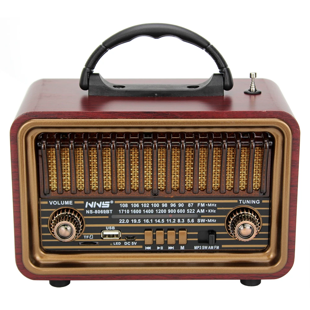 2021 portable retro radio vintage wooden radio fm am sw ham radio NS-8069BT