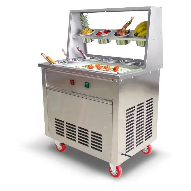 double layers Fry Ice Cream Machine/Fried Iced Milk Fruit Roll Maker/Commercial Rolling Frozen Yogurt Frying Equipment