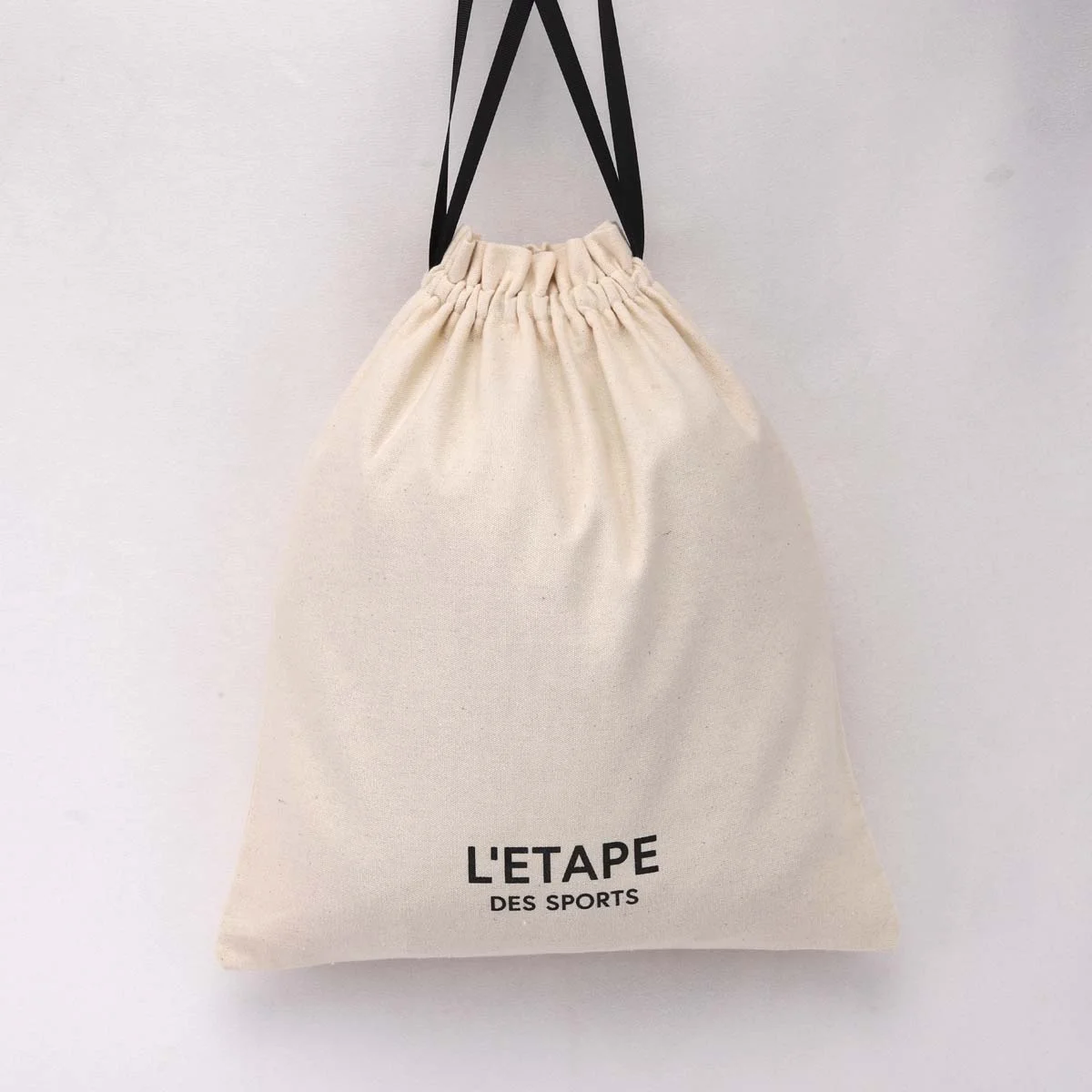 Eco-friendly Large Solid Natural Canvas Dust Packaging Drawstring Shopping Bag Custom Screen Logo Cotton Shoe Pouch