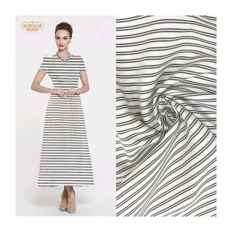 
Factory direct sale discount silk cotton gray horizontal stripe dress fabric silky smooth 