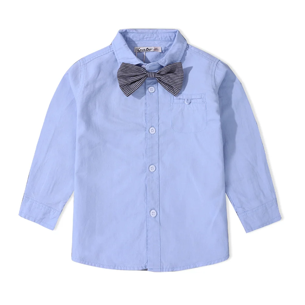 new arrival formal shirt bow tie turn down neck long sleeve solid color cotton custom school uniform for children