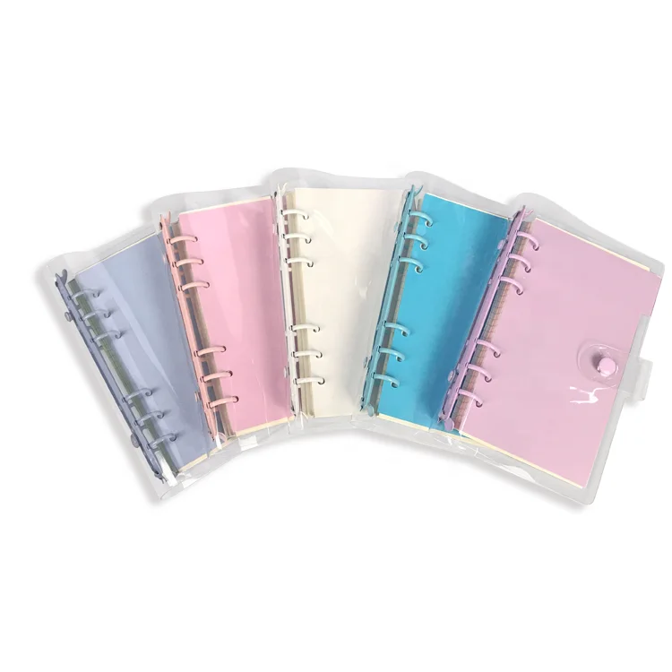 Personal a5 a6 size 6-ring pocket size clear binder covers transparent soft pvc notebook round ring binder cover protector snap