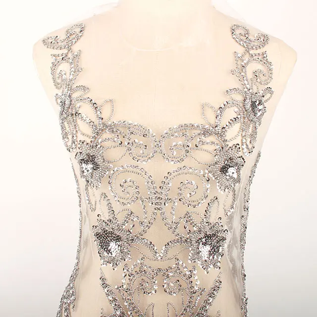 
MD-G030 new arrival wedding ab sewing rhinestone crystal beaded lace applique and trimmings patches for wedding dress 