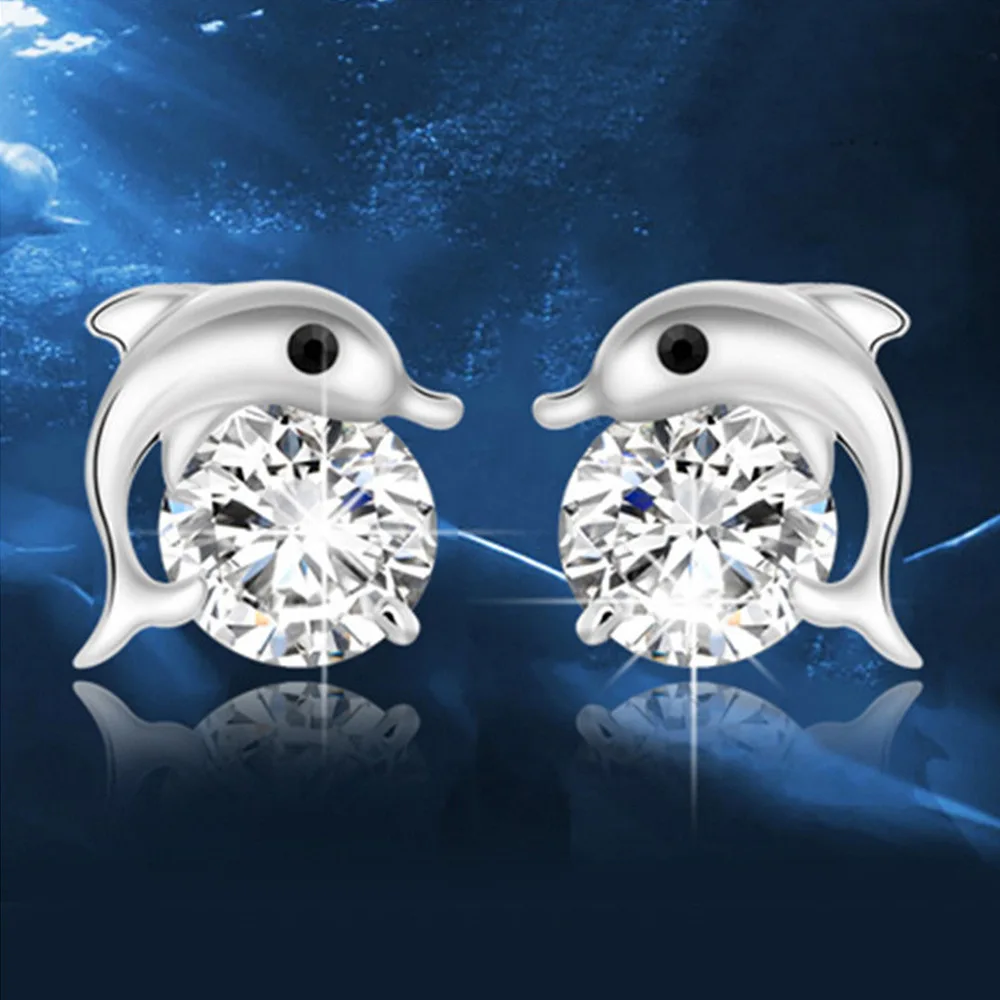 Micro Set Zircon Dolphin Earrings