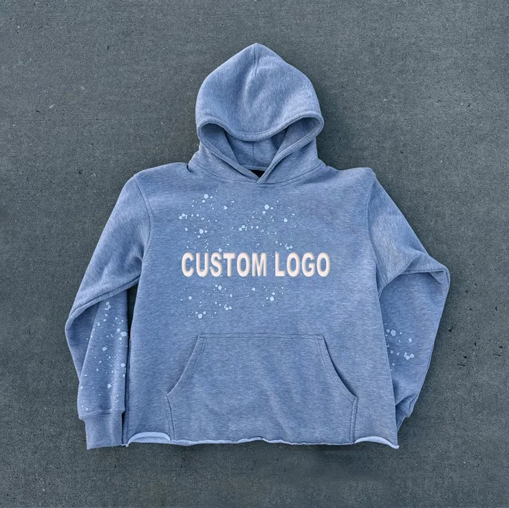 Manufacturer Custom Man Oversize Distressed Sweatshirt Pullover Cropped Boxy 3D Puff Print Hoodies For Men