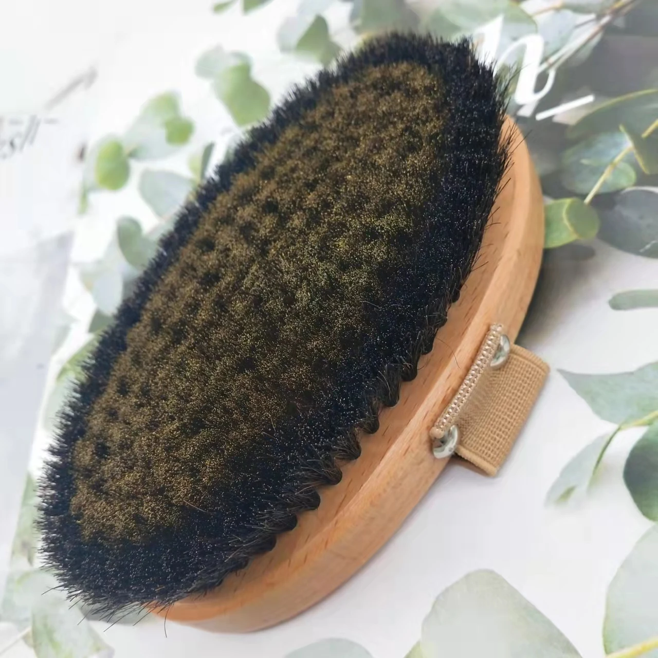 Customized Large Wooden Black Horsehair Copper Wire Dry Body Exfoliating Bath Brush