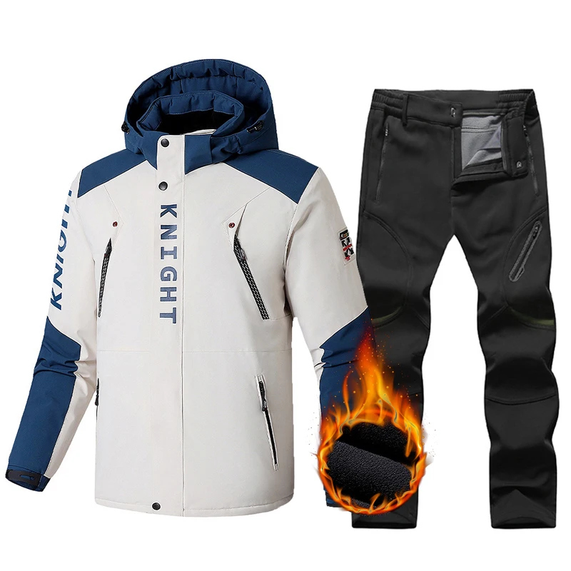 Large Size 9XL Ski Suit Men Winter Warm Fleece Ski Jackets Pants Windproof Snow Coat Outdoor Snowboard Wear Set Winter Overalls