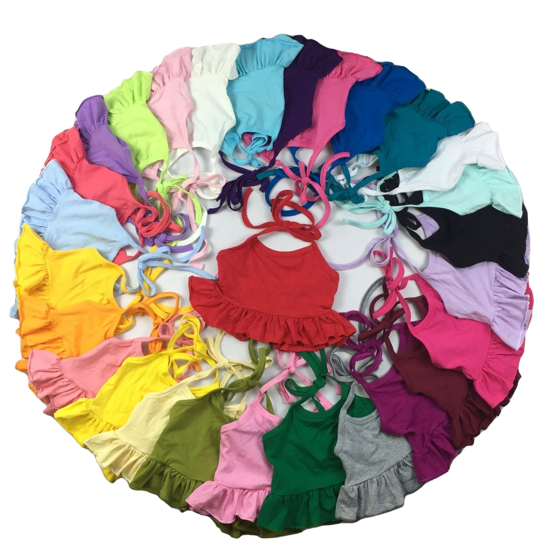 
RTS String Cotton Crop Top Kids 2021 Persnickety Remake Flutter Bottom Baby Girls Knit Tank Top Tee Blank Toddler Tshirts 