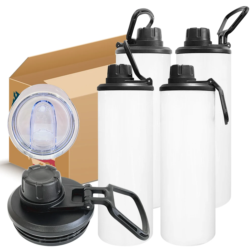 USA Warehouse wholesale custom logo 20oz stainless steel sublimation blanks straight sport tumbler water bottle  with screw lid