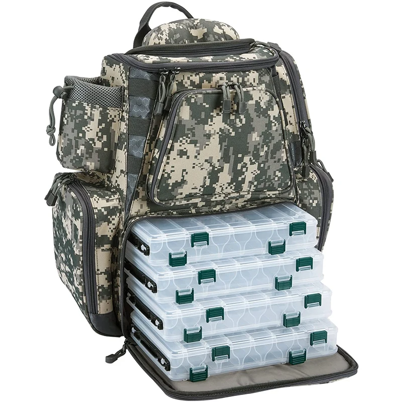 Fishing Tackle Backpack with 4 Trays Large Waterproof Tackle Bag Storage with Protective Rain Cover and 4 Tackle Box sqgfc bag