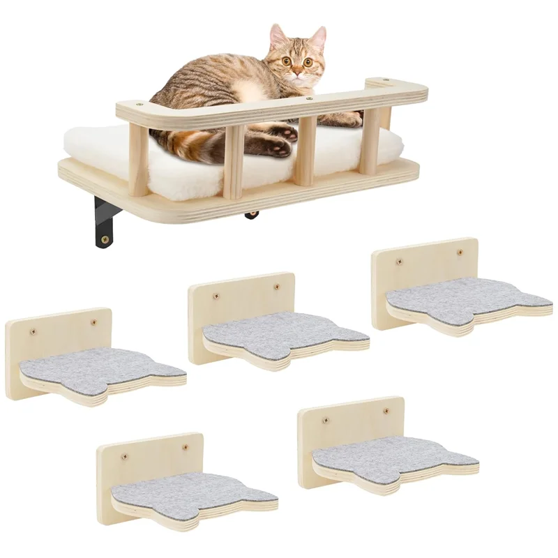 202407 Cat Hammock Cat Wall Shelves with 5 Steps Perches for Wall Cat Wall Furniture