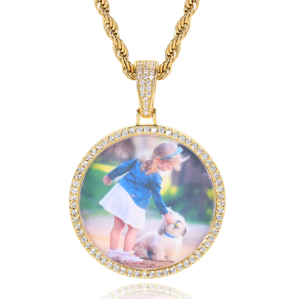 New arrival high quality mens hip hop iced out cz stone diamond cubic zirconia singer rapper custom 45mm big round photo pendant