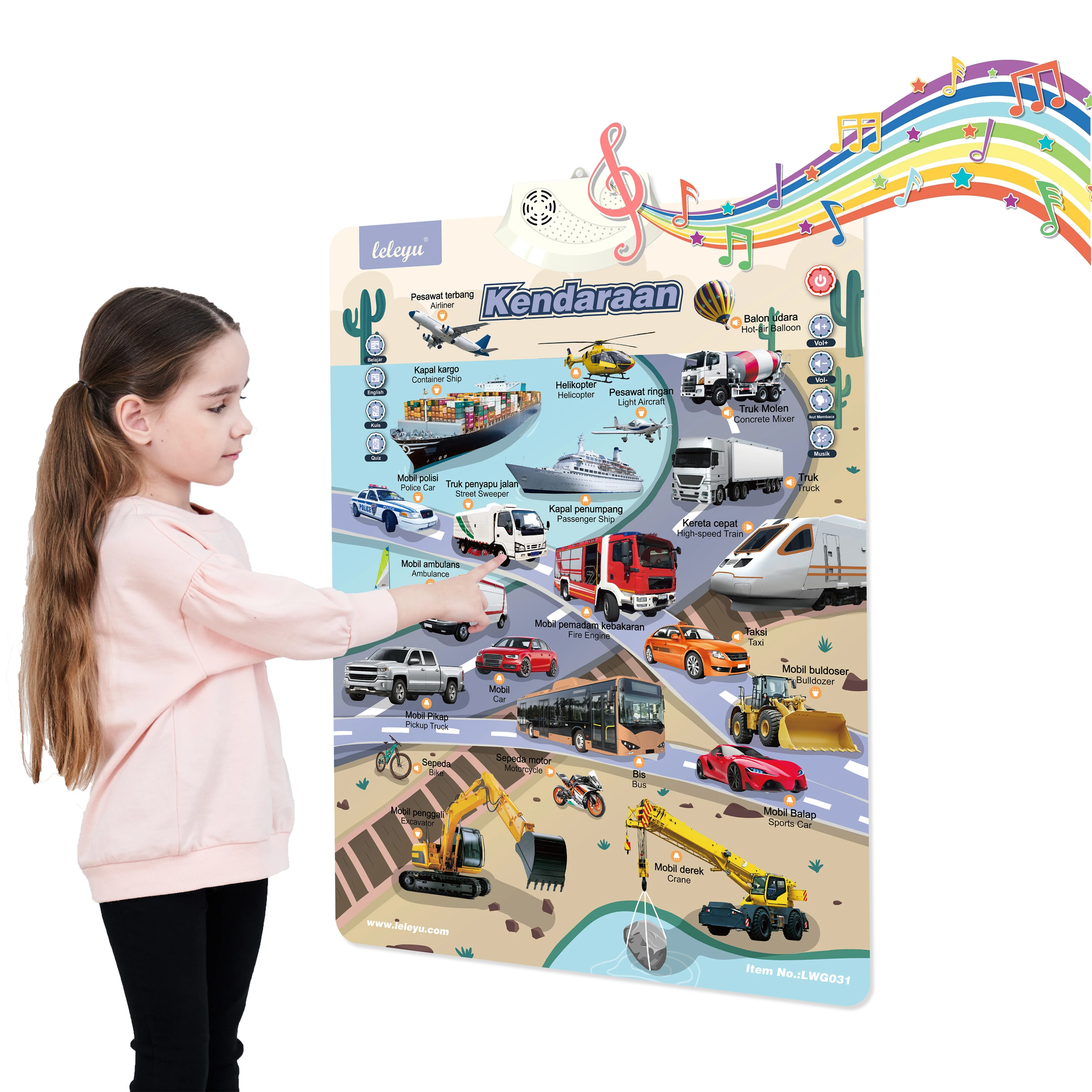 LWG032 Fruits & Vegetables Sound Poster Indonesian Talking Wall Chart For Kids Early Educational Learning Toys