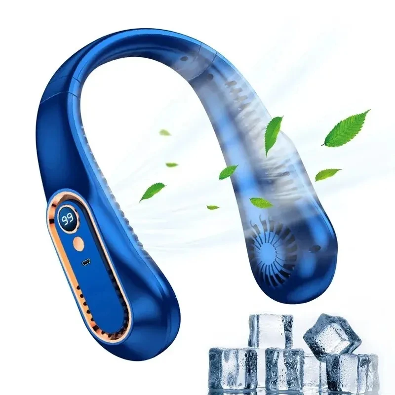 Neck Bladeless Fan Mini Portable Soundless Fan Usb Charging Digital Display Fan for Outdoor Used