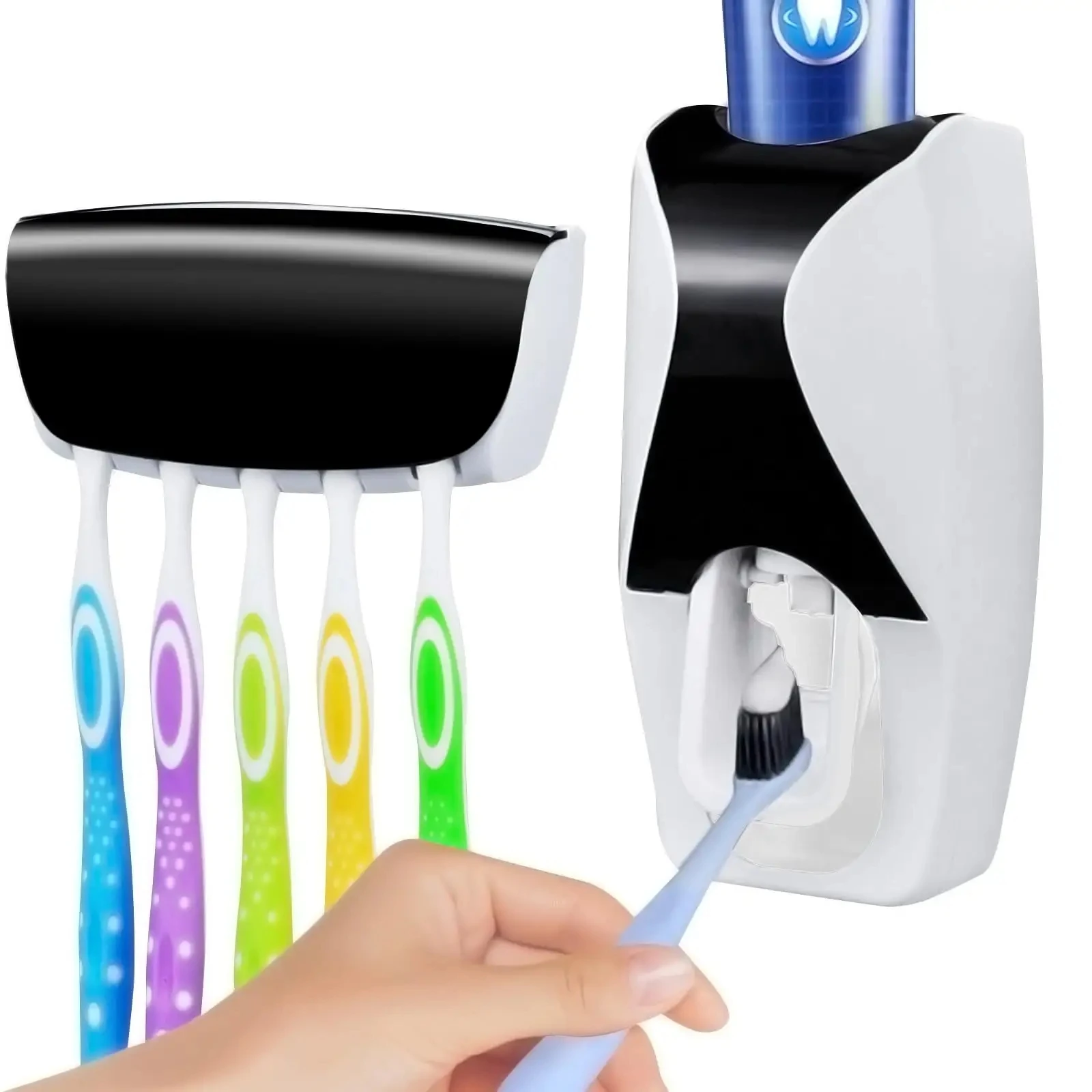 Automatic Toothpaste Dispenser Wall Mount Dust-proof Toothbrush Holder Wall Mount Storage Rack Bathroom Accessories Set