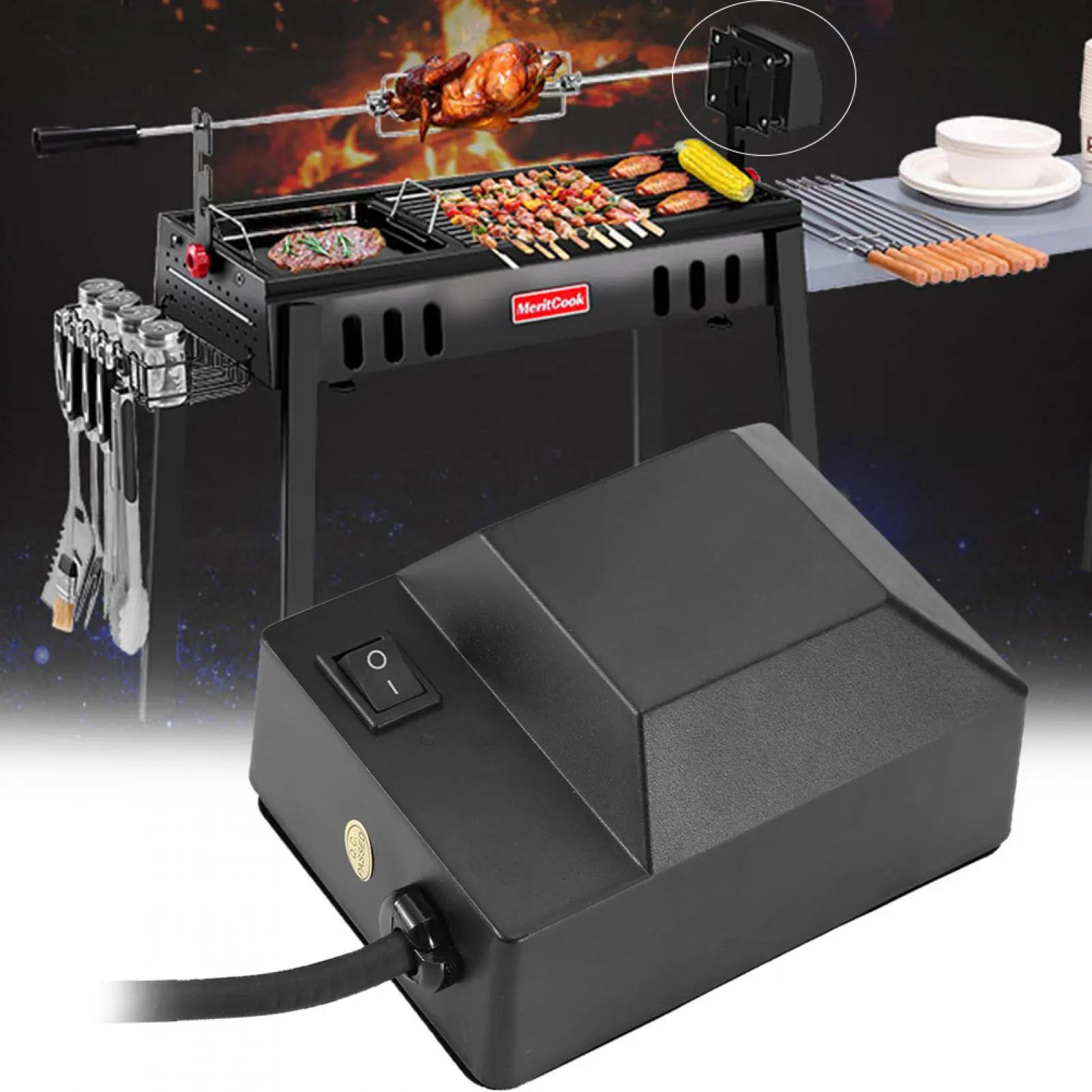 BBQ Motor, Electric Black Barbecue Motor, Energy-saving Metal Portable For Barbecue Rotisserie