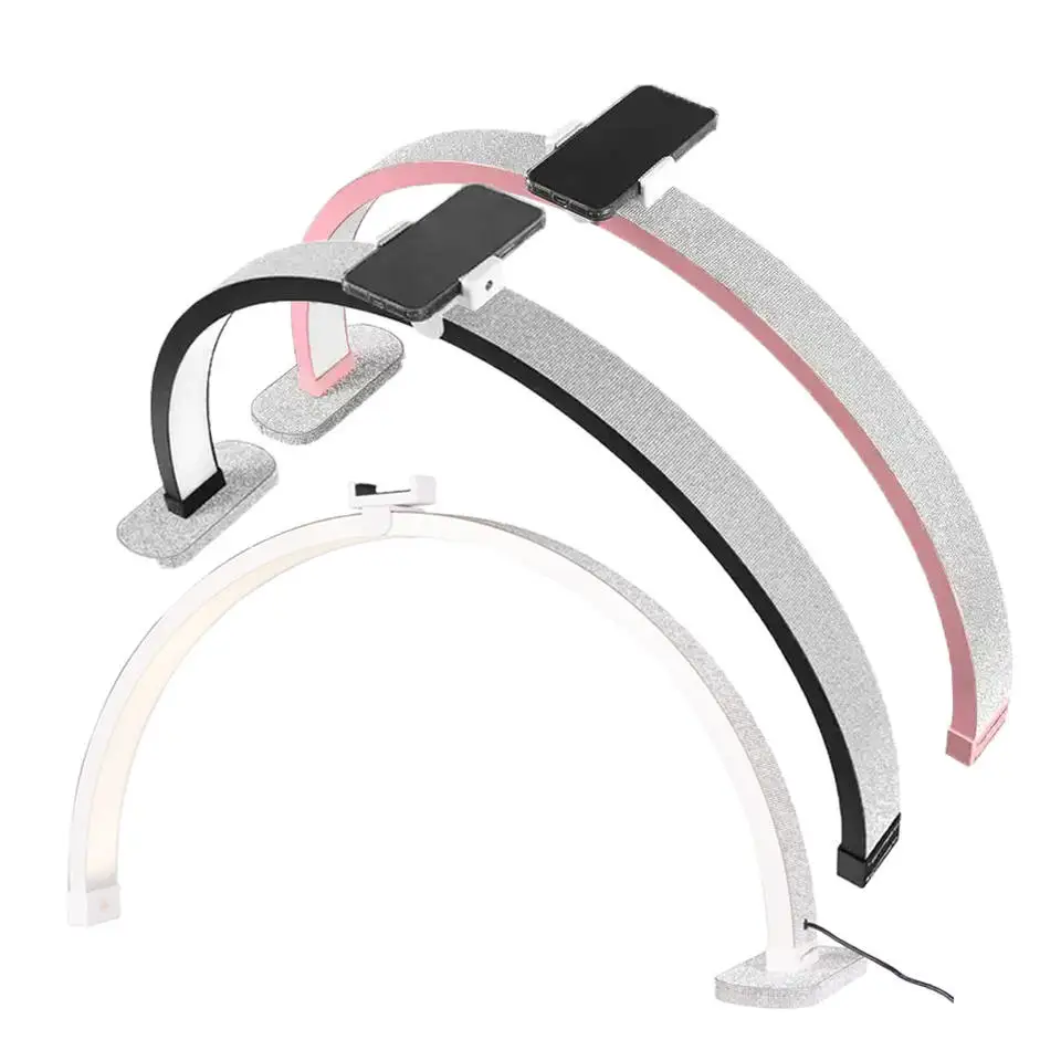 Factory wholesale 75CM 48W desktop Nail Half Moon Light with rhinestones phone stand Bi-color desktop light