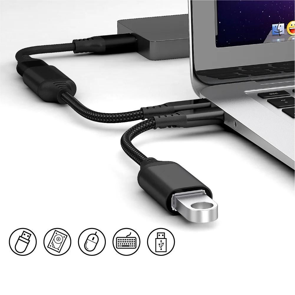 Wholesale Amazon Best Sellers in Nylon Braid aluminum alloy USB C to USB Adapter  [Thunderbolt 3] to USB 3.0 Adapter OTG Cable