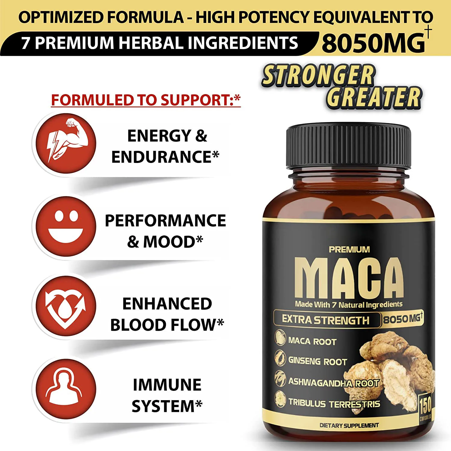 Hot Sale Ultimate Red & Yellow Maca Root Ginseng Pill Supplement Male Energy Support Black Maca Extract Capsules For Men