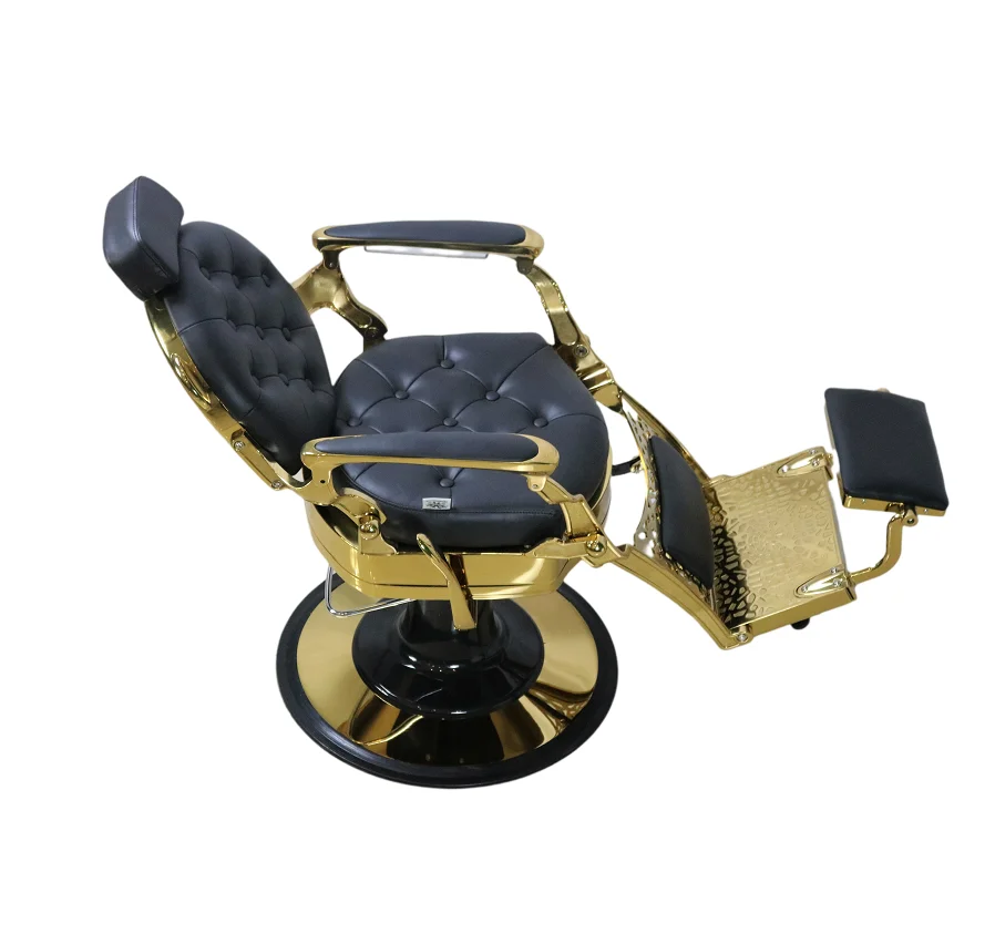 2024 heavy hair salon chair classic antique aluminum folding barber chair gold