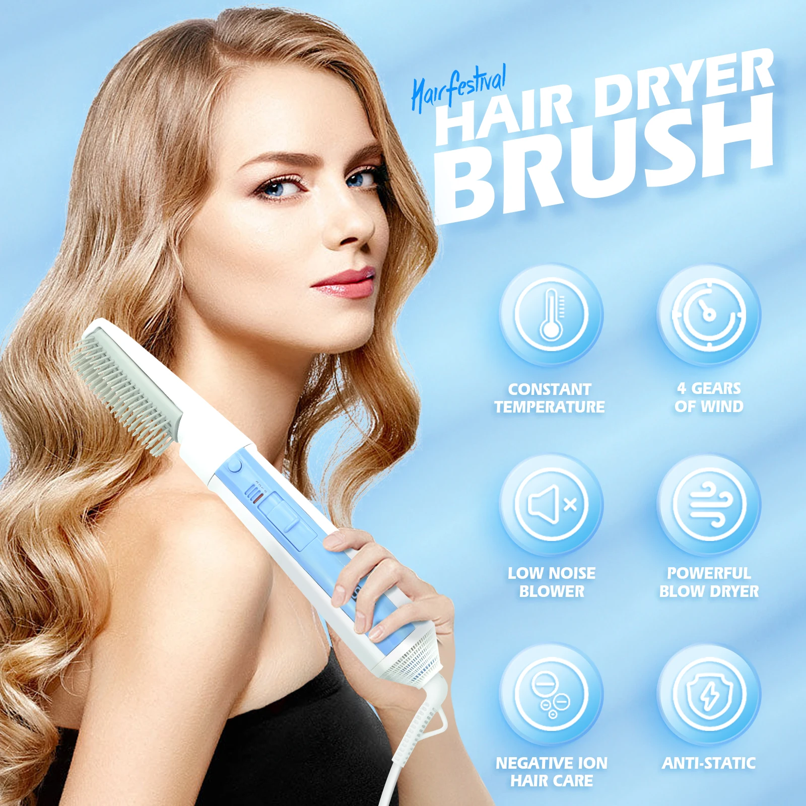 DSP Hair Curler Straightener Blower Brush Hot Air Brush One Step Hair Electric Comb Fast Heating Hair Dryer Brush