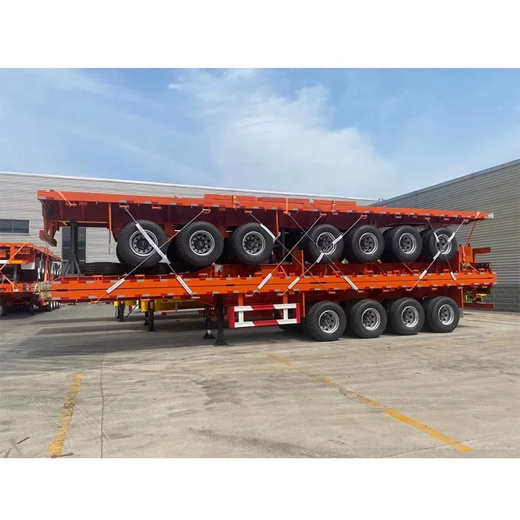 Good Conditioned Flatbed Trailer 3Axle 30Tons Steel Suspension Semi 20FT 40FT Container