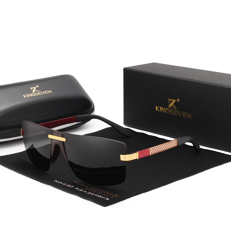 KINGSEVEN Glasses Men HD Polarized Sun Glasses For Men Rimless Luxury Brand Designer Fashion Glasses Women Eyewear Shades 7710