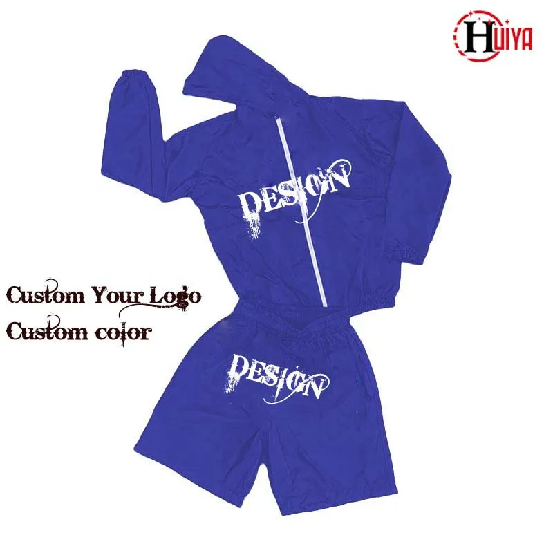 Custom Windbreaker Streetwear  2 Piece Shorts Jacket Tracksuit Nylon Reflective Zip Up Two Piece Windbreaker Tracksuit Men Sets